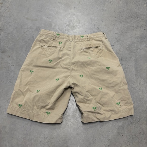 Polo Ralph Lauren Chino Shorts Tennis Racket Racquet Embroidered Beige Mens 34 - Picture 2 of 5